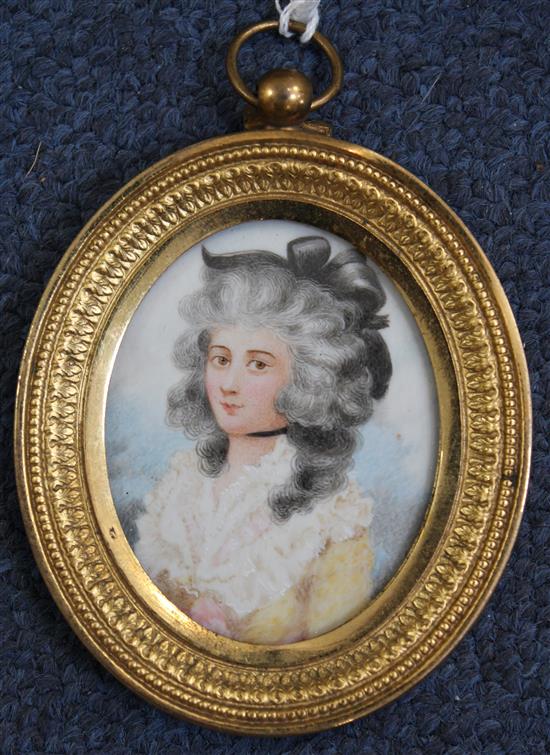 English School Miniature of an 18th century lady, 2 x 1.75in.